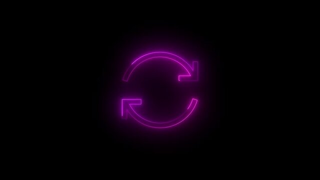 Neon sync icon pink glowing black background animation