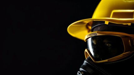 Fototapeta premium Close-up of a Man Wearing a Protective Mask and Hard Hat