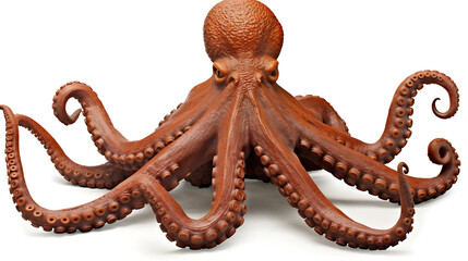 Reddish-brown octopus isolated white background 3D render illustration marine wildlife ocean life.
