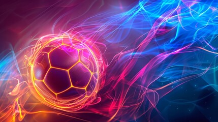 Soccer Ball Surrounded by Swirling Neon