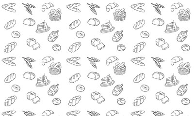Seamless vector pattern with hand drawn doodle bakery products and pastries