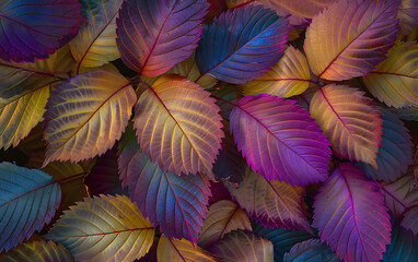 Vibrant purple and orange leaves evoke autumnal beauty and tranquility. 
