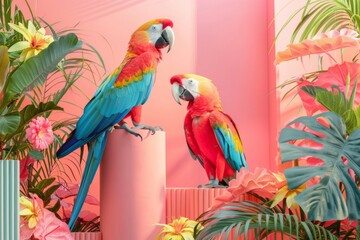 Obraz premium Two Macaws in a Tropical Paradise