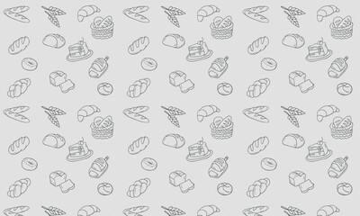Seamless vector pattern with hand drawn doodle bakery products and pastries