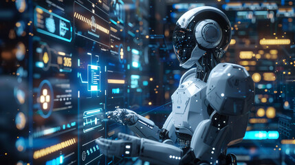 Fototapeta premium An AI interface showing live updates of security breaches. technology AI