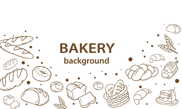 31.08_4Hand drawn bakery seamless pattern. seamless pattern for baking, Cafe, shop. Horizontal border with food doodles. Vector illustration. bakery packaging pattern. bakery products pattern backgrou