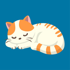 Cartoon Sleepy cat isolated on blue background.