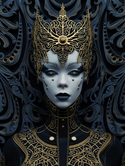 A woman with gold and blue face paint