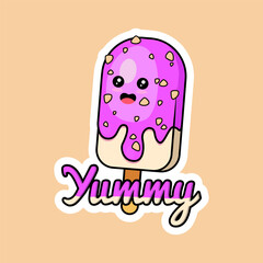 Cute ice cream element sticker with words, design vector illustration. Vector eps 10