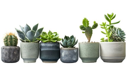 Fototapeta premium small indoor plants , various cactus and succulent plants in pot. isolated on white or transparent PNG