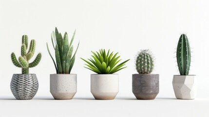 small indoor plants , various cactus and succulent plants in pot. isolated on white or transparent PNG