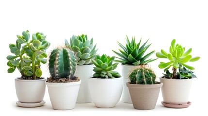 Obraz premium small indoor plants , various cactus and succulent plants in pot. isolated on white or transparent PNG