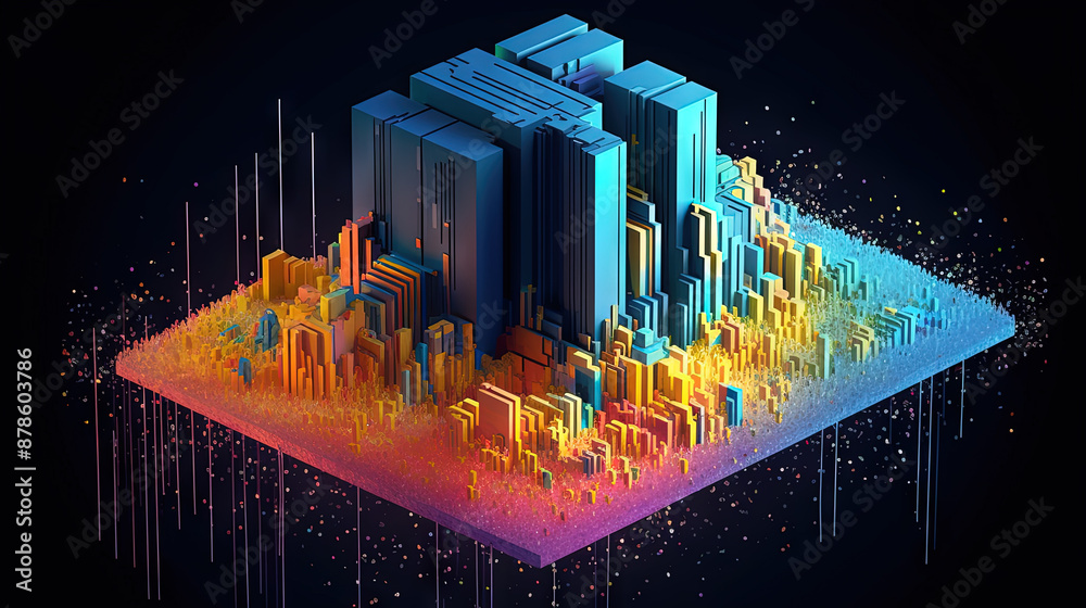 Poster Business data graph concept with market data clusters and particles. Digital sorting and management concept for business and finance