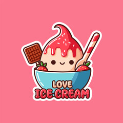 Cute ice cream element sticker with words, design vector illustration. Vector eps 10
