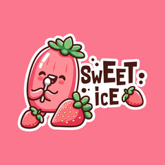 Cute ice cream element sticker with words, design vector illustration. Vector eps 10
