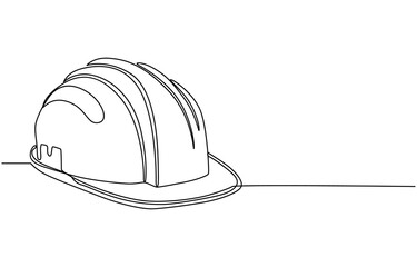 Single continuous line drawing of safety helmet wor safty work. Labor minimalist concept. Banner and logo for labor days. simple line, Labor Day doodle art design hand outline building. pro vector.