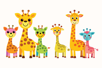Naklejka premium Set of Cute children's giraffe, sweet expression, illustration. 