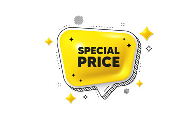 Special price tag. Chat speech bubble 3d icon. Sale sign. Advertising Discounts symbol. Special price chat message. Speech bubble banner with stripes. Yellow text balloon. Vector