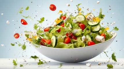 Fresh Salad with Feta Cheese and Herbs in a Bowl