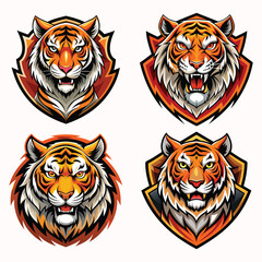 Set of tiger mascot logo design.