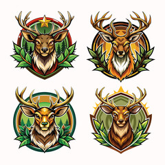 Set of Deer mascot logo design.