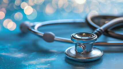 Close-Up of Medical Stethoscope on Blue Background