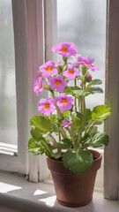 Potted Primrose on Windowsill