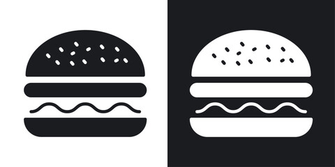 Hamburger vector icon set in solid black and white color