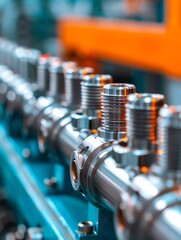 Naklejka premium Hightech production of shiny mechanical parts, innovative manufacturing, modern industry