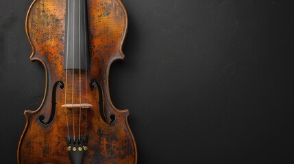 Fototapeta premium Antique violin with black space on the right