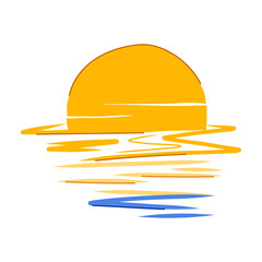 dusk sunset cartoon. beach view, blue evening, beautiful morning dusk sunset sign. isolated symbol vector illustration