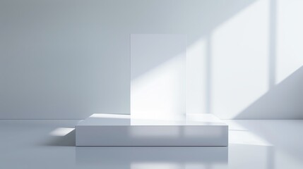 A white minimalist display stand set against a soft-lit background. The clean lines and simplicity make it ideal for product photography and modern decor.
