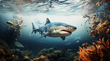 Obraz premium A shark with clear water on bright day