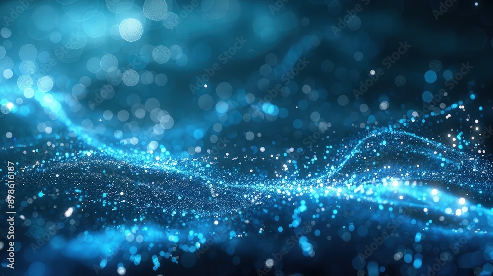 Wall mural a futuristic abstract scene with an intense blue background populated by small, bright glowing parti