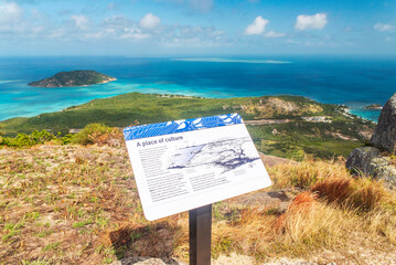 Spectacular aerial view of coral reefs from Cooks Look on Lizard Island. It is located on Great Barrier Reef in north-east part of Australia