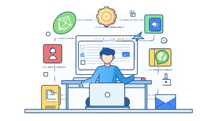 Obraz premium Software developer working on laptop, surrounded