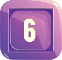Purple square button with rounded corners showing the number six