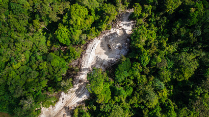 roads in the middle of the Amazon jungle, deforestation and sand extraction for construction is one...