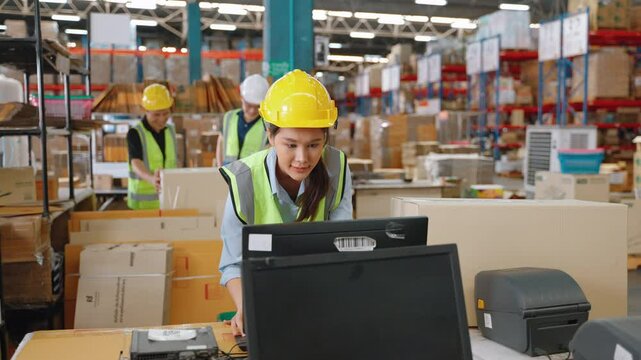 warehouse officer is inspecting goods at the service point before loading them for delivery to their destination, focusing on the concepts of distribution, transportation, and warehousing.
