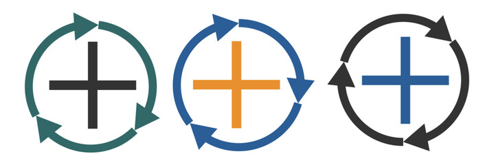 Obraz premium Health care and medical icon sign. Heal, recover, health, healthcare symbol. Health recovery flat vector icons.