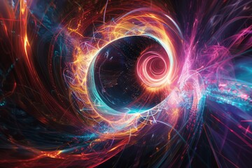 Fototapeta premium Visualization of a quantum black hole with string theory principles, dynamic and colorful energy fields, photorealistic detail
