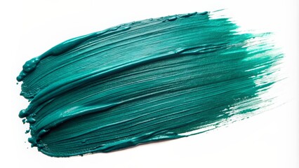 Vibrant dark teal paint smear creates abstract, trendy design element on pristine white background, perfect for modern digital art compositions.