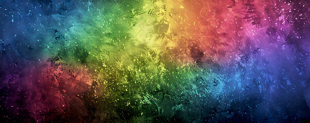 Fototapeta premium Abstract gradient backdrop in rainbow colors, featuring a grainy texture, luminous light effects, and black areas for design