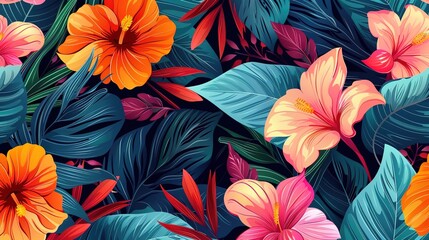 Fototapeta premium Notanical herbal exotic tropical plants herbs flowers botanical foliage background AI Generative