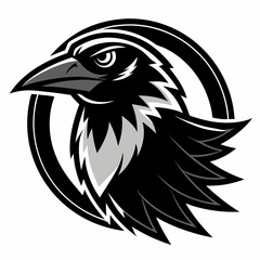 black and white crow head illustration