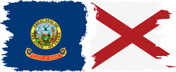 Alabama and Idaho states grunge brush flags connection, vector