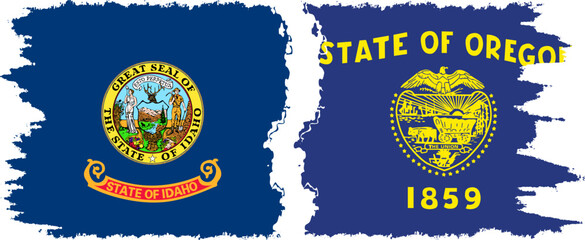 Naklejka premium Oregon and Idaho states grunge brush flags connection vector
