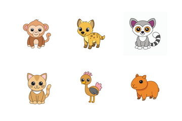 Six cute animals icon vector illuatration