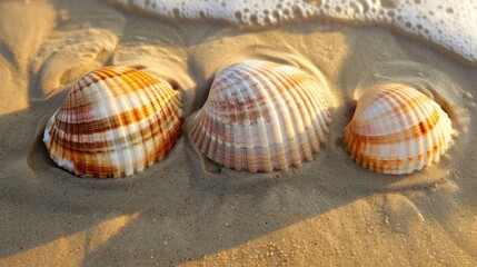 Three Seashells on Sandy Beach