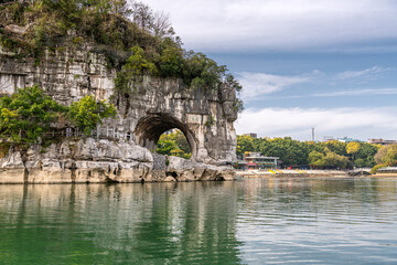 The rock in the shape of the elephant trunk in Guilin, China